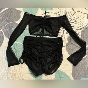 • Fashion Nova | Oasis Babe Ruched Mesh Cover Up Set Black